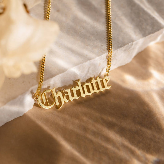 Vintage font name necklace stainless steel 18K gold-plated DIY English letter necklace with grinding chain